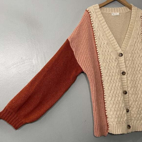 Hippie Fisherman Size Large Colorblock Cardigan Lagenlook Boho Artsy Cable Knit - Picture 2 of 10
